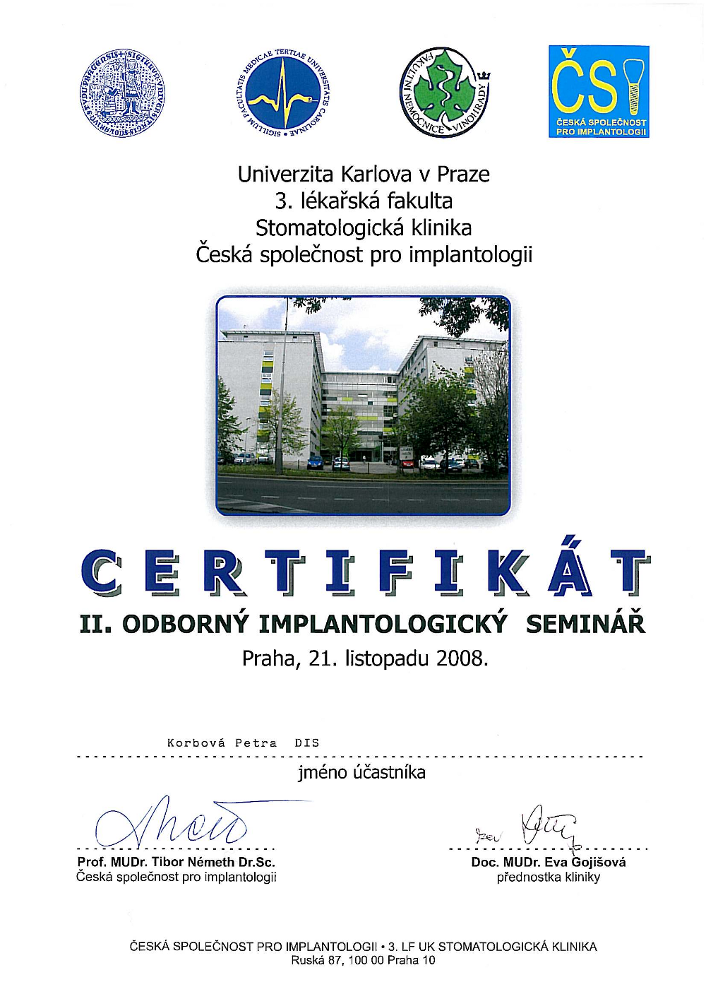 CErtifikát Petra Korbová